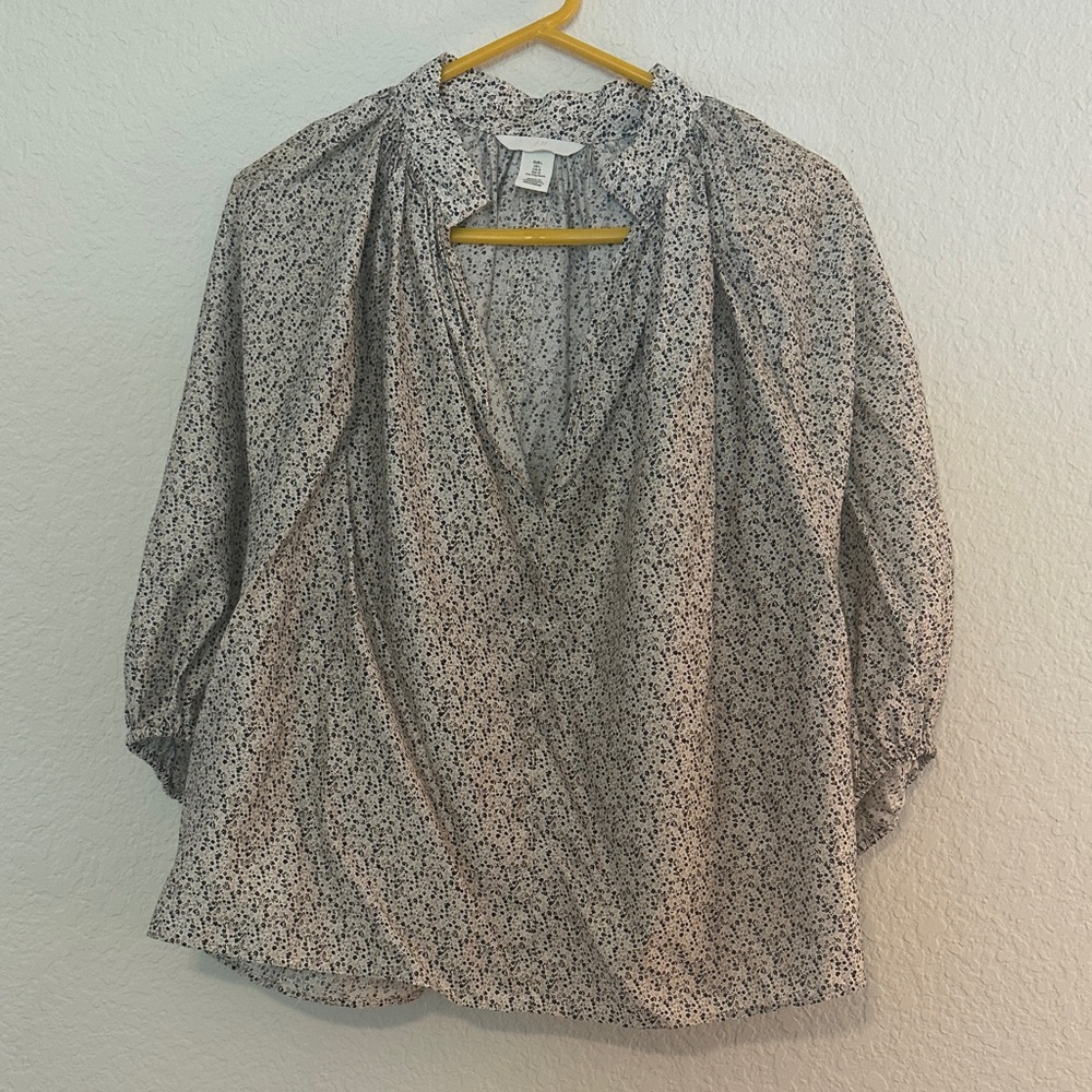 H&M Cream Blouse with Micro Floral Print
